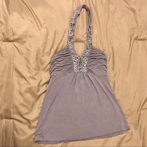 Gray Express Halter Tank Top Sequins Beads Small